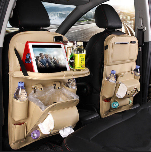 Leather Car Storage Bag Multifunction Seat Back Tray Hanging Bag