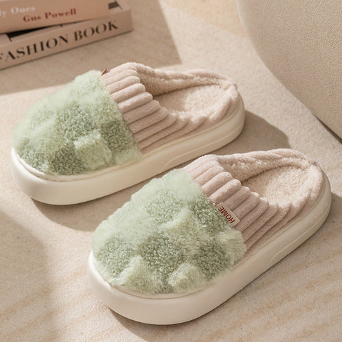 Plaid Plush Slippers Women's Indoor Plush Home Slippers Soft Sole
