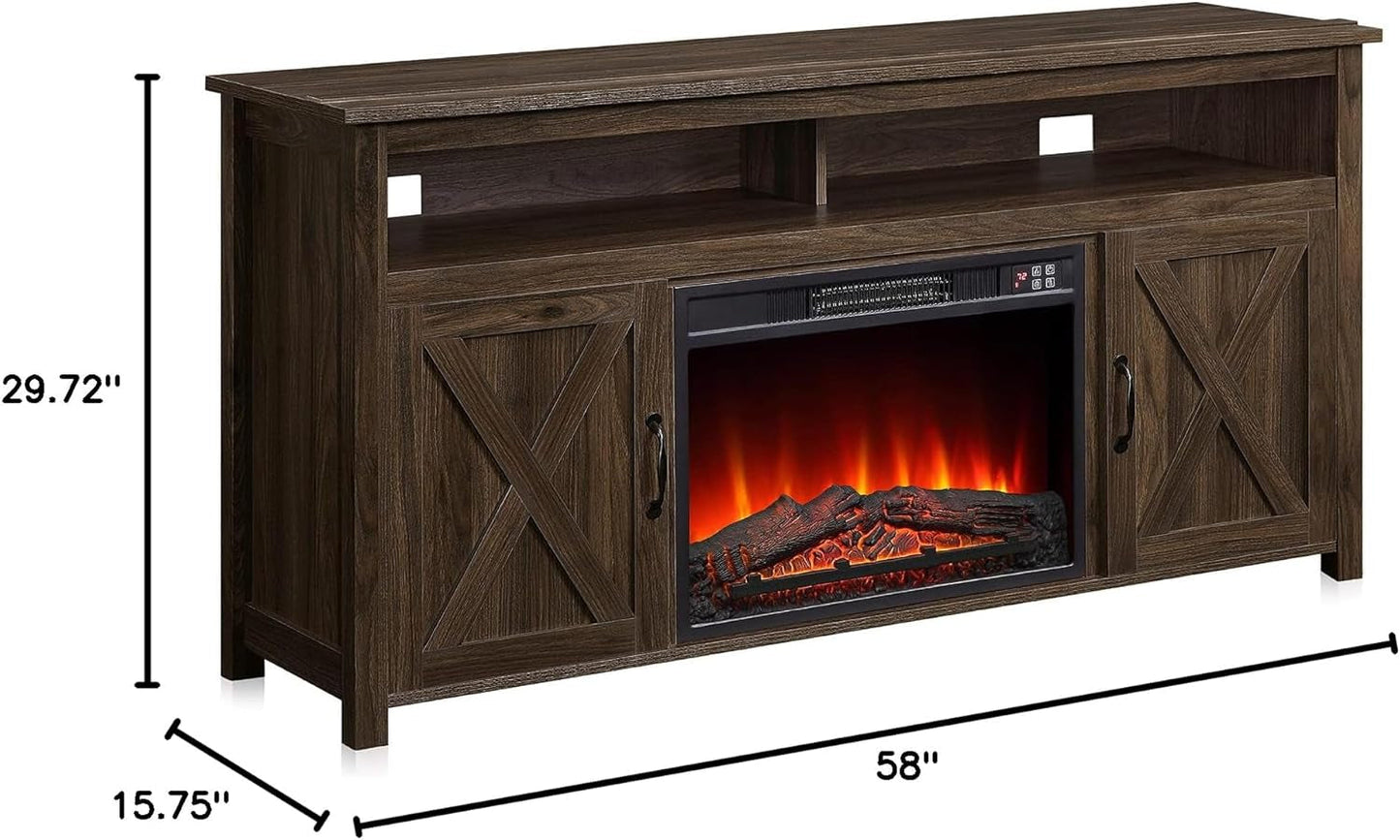 65 Inch Electric Fireplace TV Stand Modern Farmhouse Design