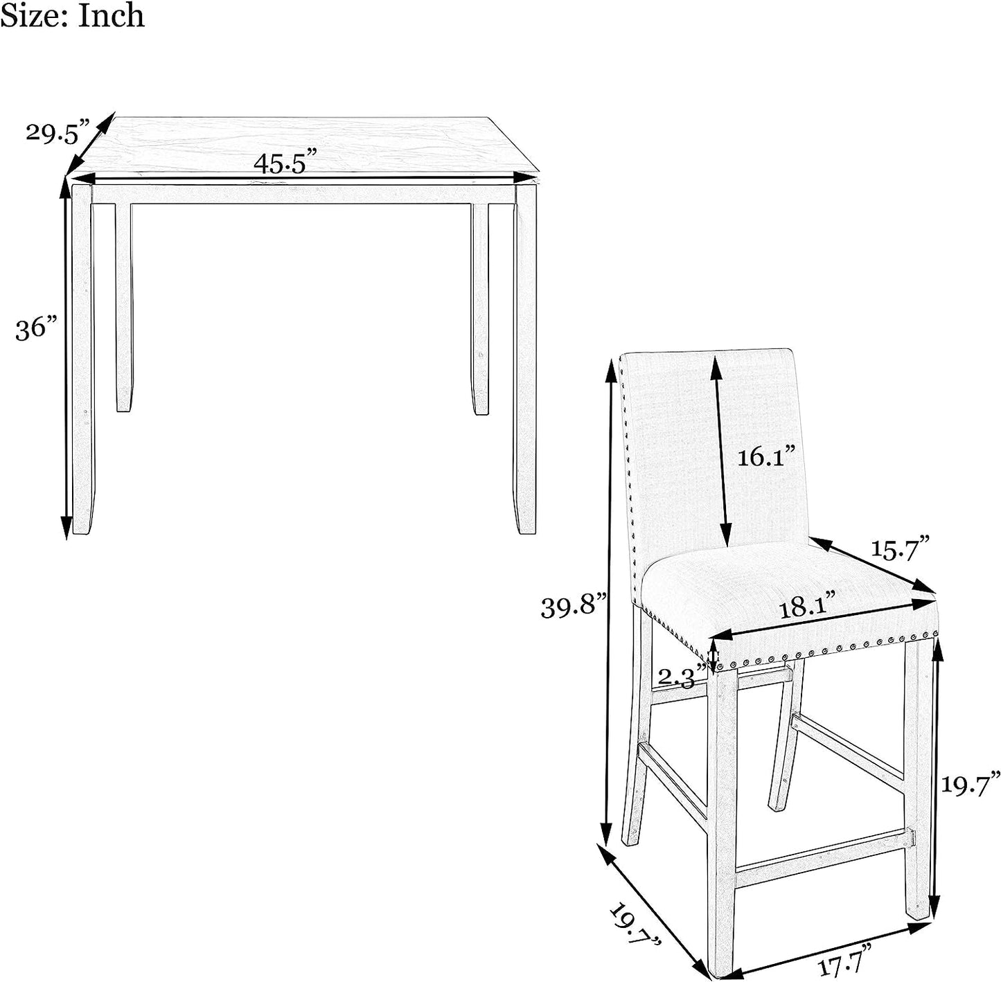5-Piece Counter Height Dining Table Set Faux Marble Top