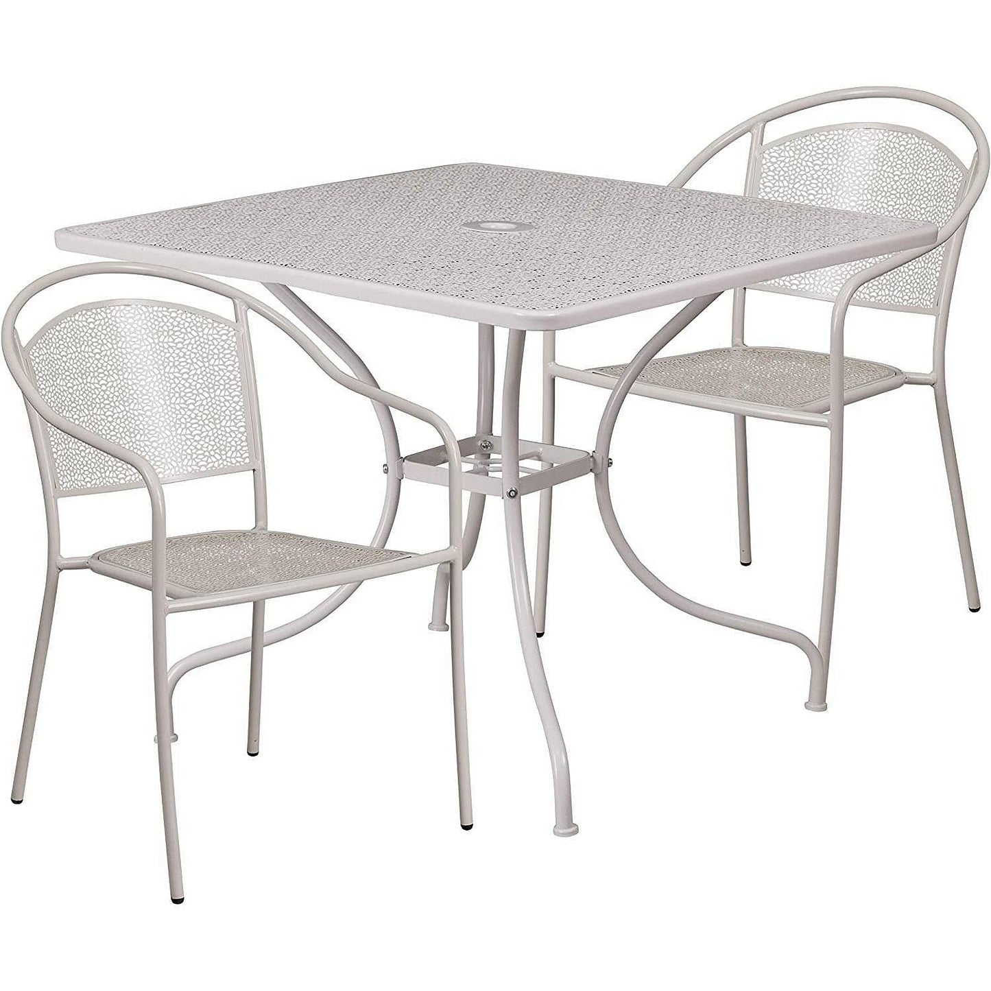3-Piece Grey Steel Metal Outdoor Patio Furniture Set with 2 Chairs and