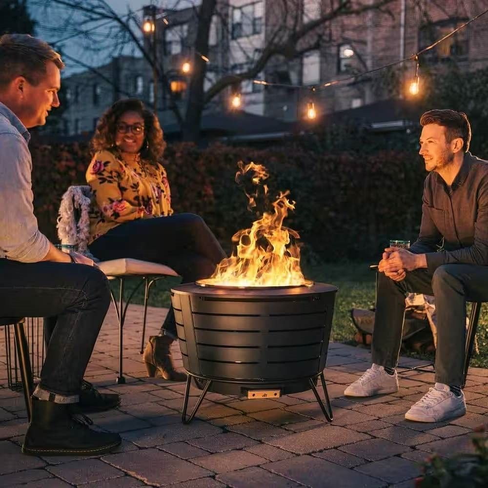 25-inch Outdoor Wood Burning Stainless Steel Smokeless Fire Pit with