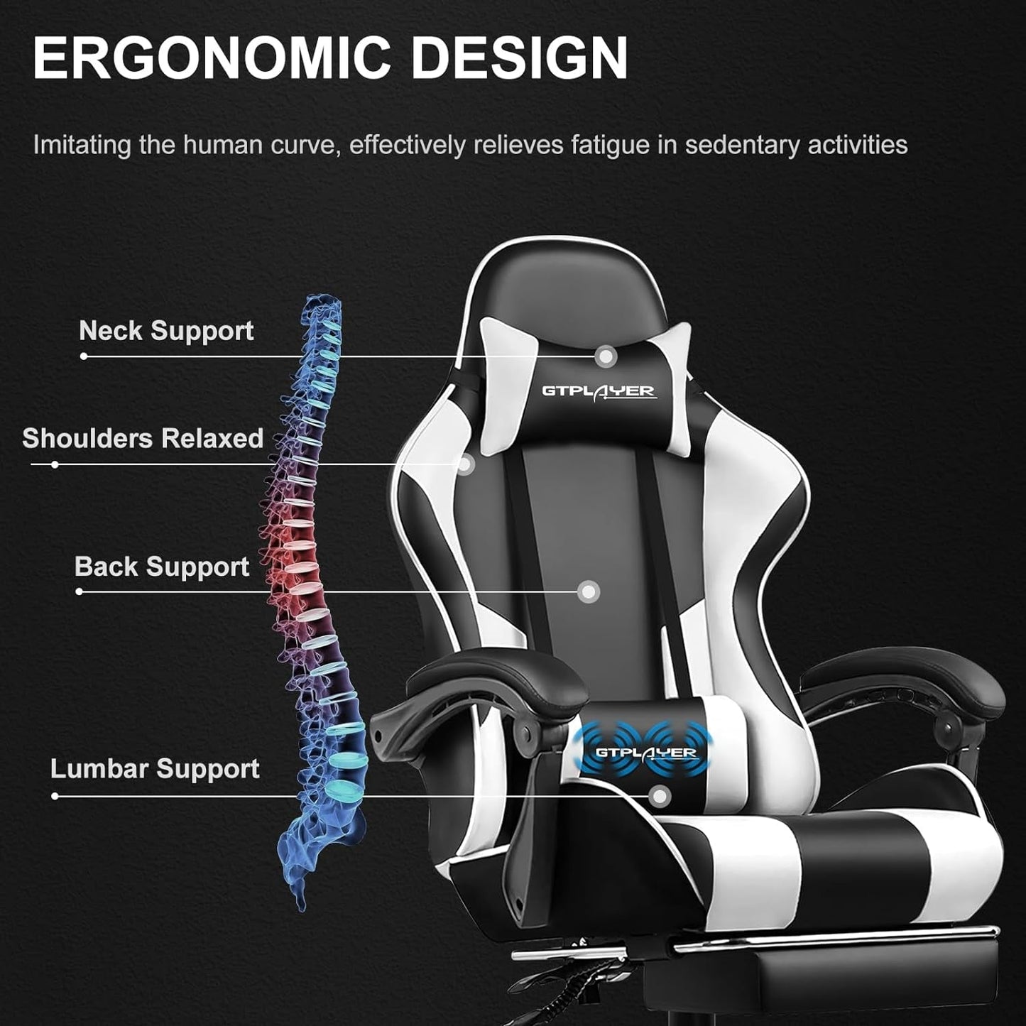 White Gaming Chair With Footrest And Lumbar Support
