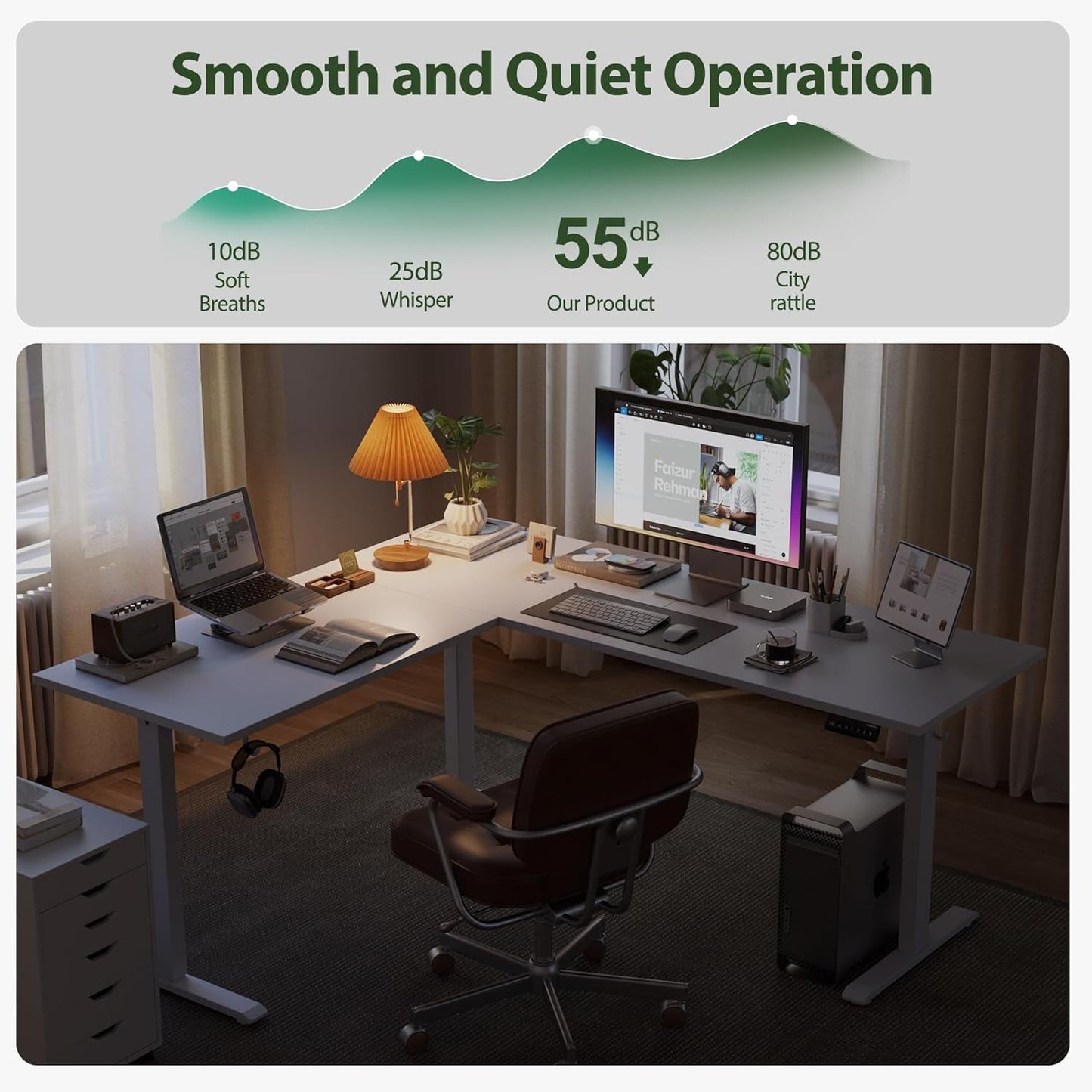 Electric L Shaped Standing Desk 63X55 White Sit Stand