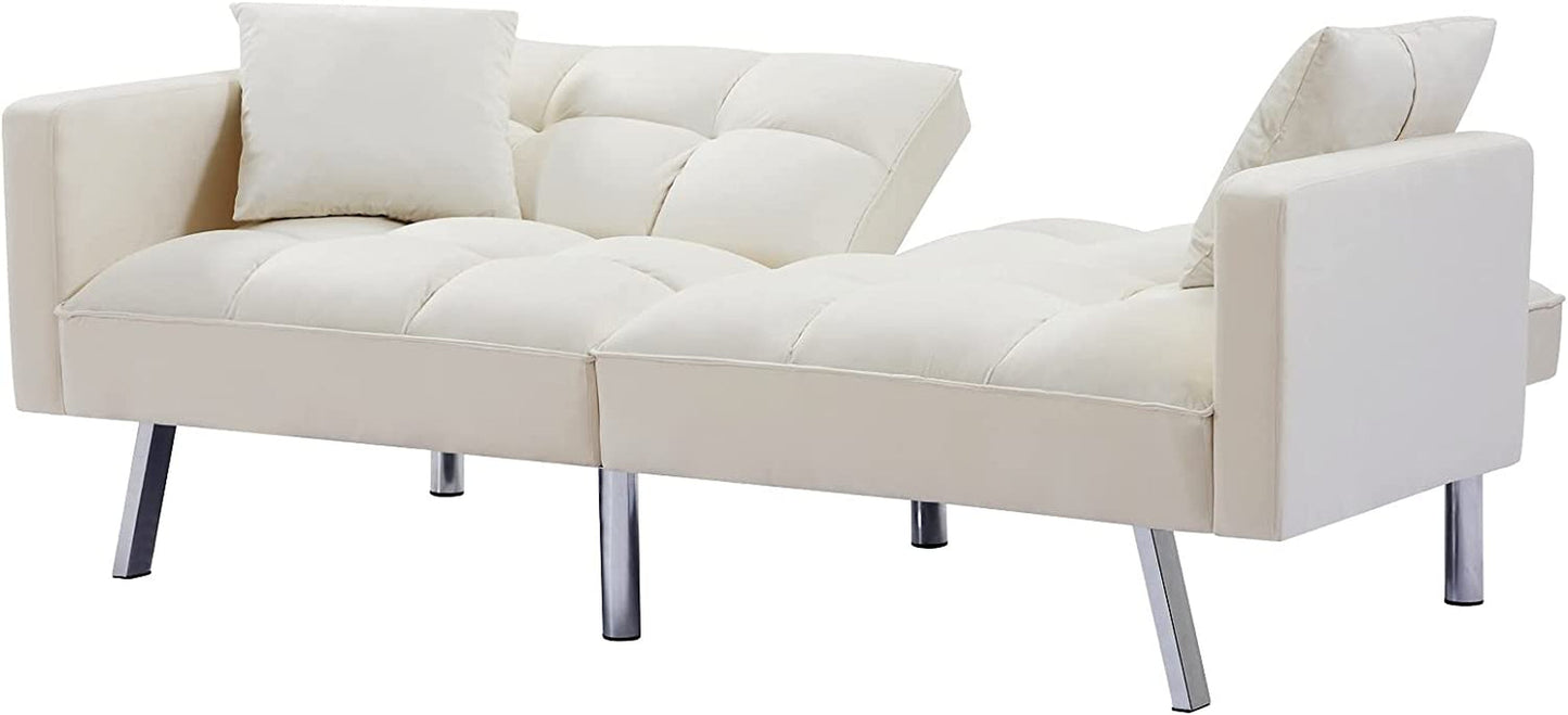 Adjustable Loveseat Sofa Bed With Split Back And Metal Legs
