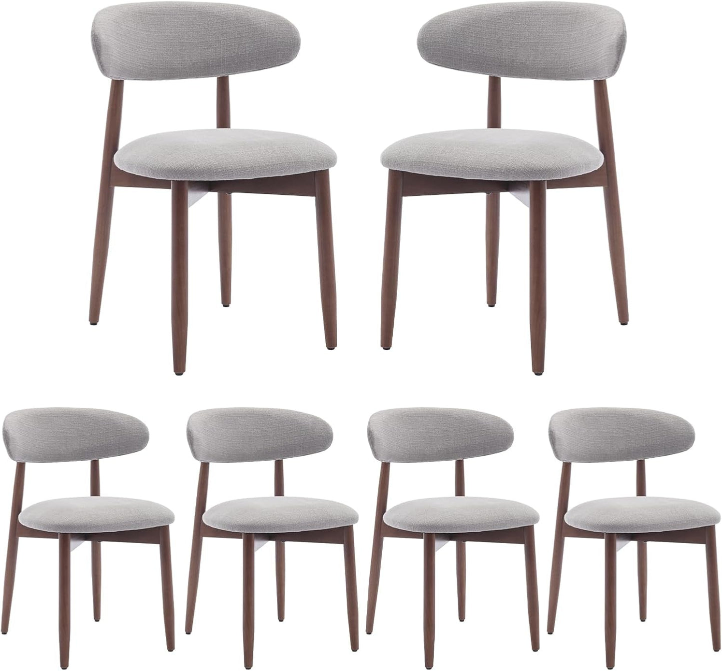 Wooden Dining Chairs Set Of 6 With Light Grey Upholstery