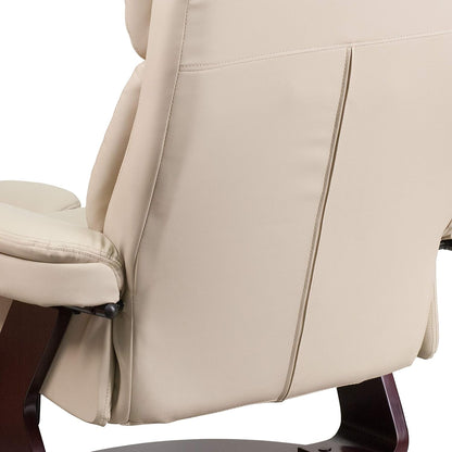Beige Leathersoft Upholstered Recliner With Ottoman