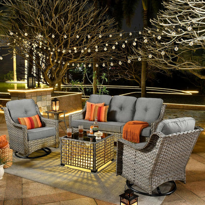 5 Piece Outdoor Patio Set With Swivel Chairs All Weather