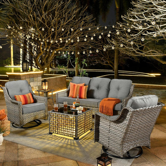 5 Piece Outdoor Patio Set With Swivel Chairs All Weather
