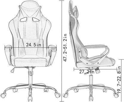 Blue High Back Ergonomic Gaming Chair With Lumbar Support
