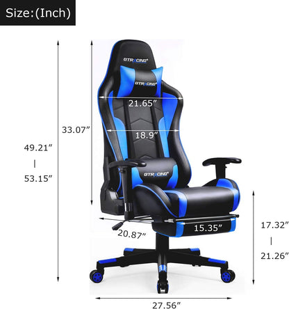 Blue Bluetooth Gaming Chair With Footrest And Speakers