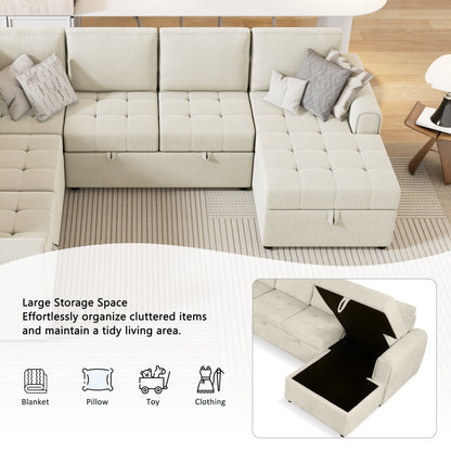107.5" U-shaped Sofa Sectional Sofa Pull-out Sofa bed with a Storage
