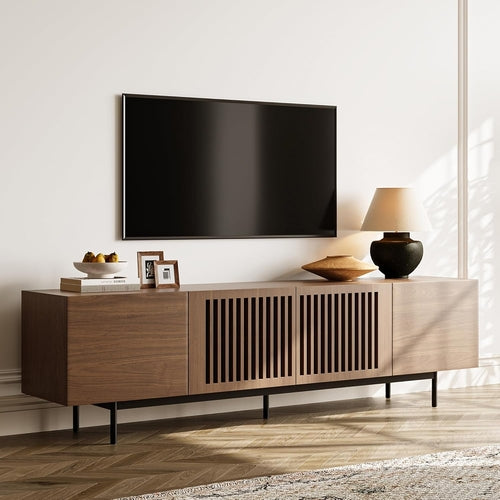 Solid Wood TV Stand For 70 To 75 Inch TV With Walnut Veneer