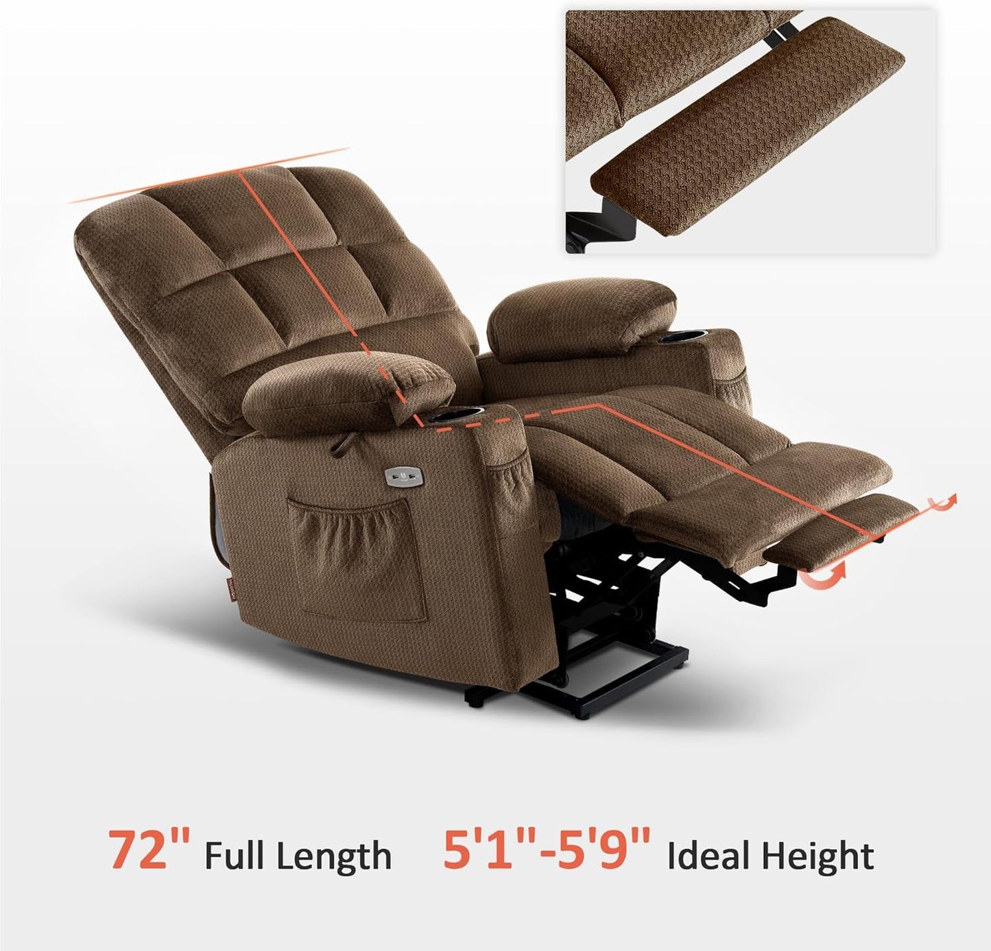 Brown Dual Motor Lift Recliner With Massage Heat USB