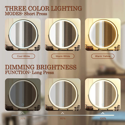 Vanity Desk Set With Drawers And LED Lighted Mirror