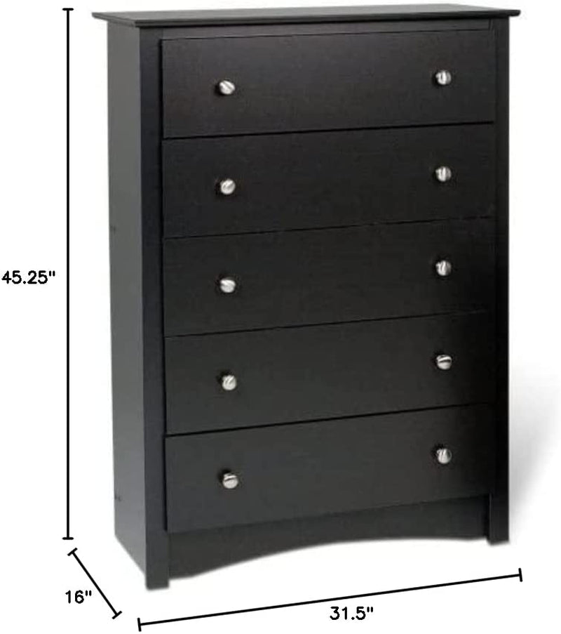 Sonoma Modern 5 Drawer Black Dresser Chest For Bedroom