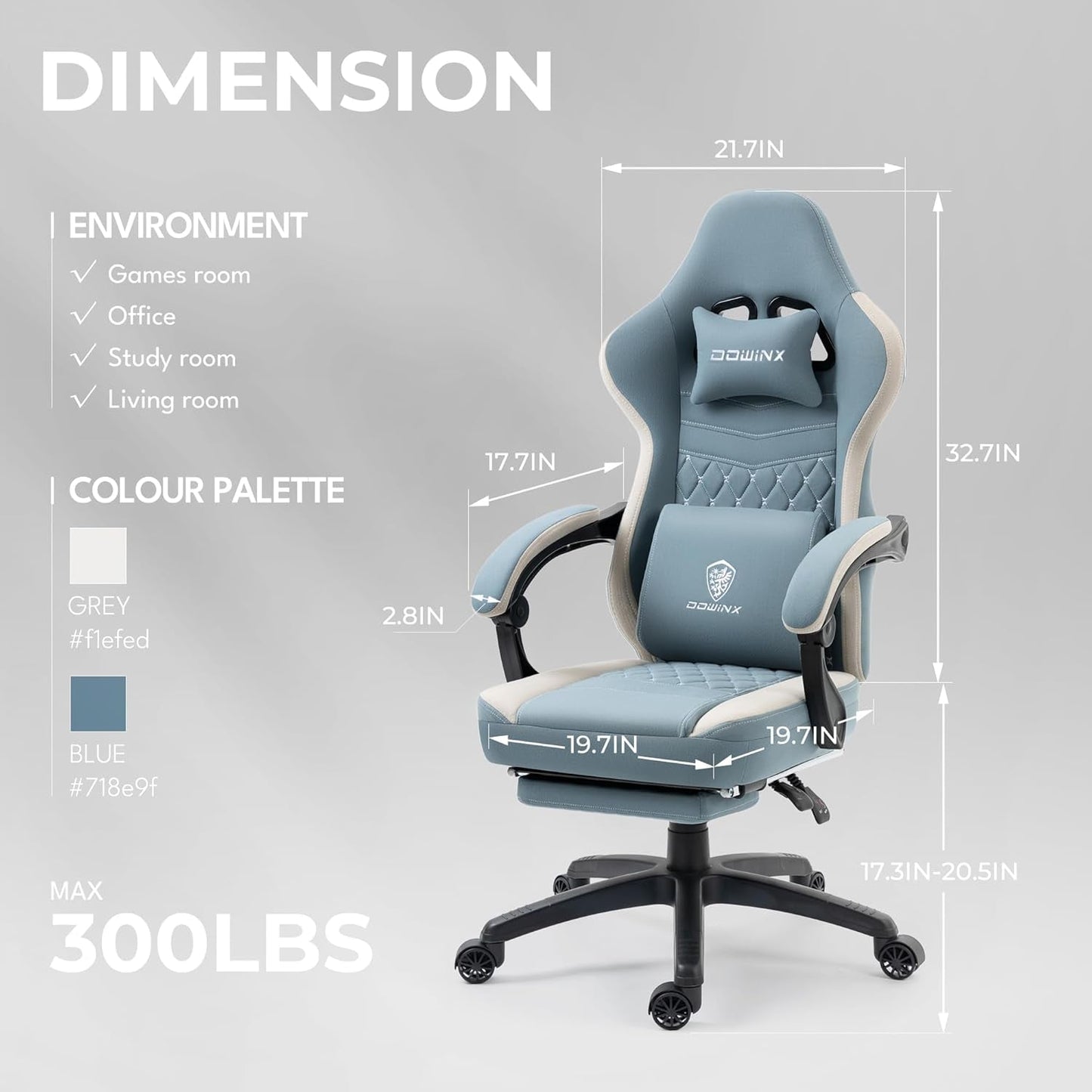 Blue Gaming Chair With Pocket Spring Cushion For Long Gaming Sessions