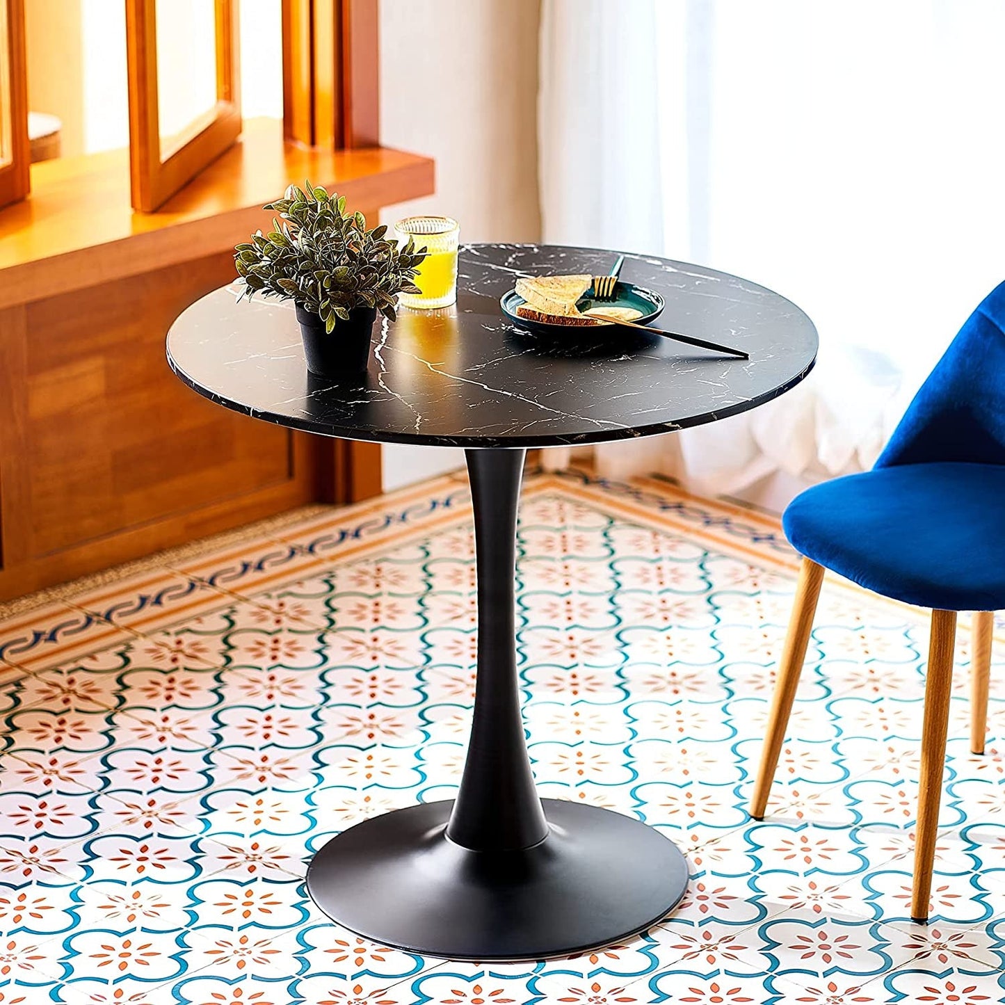 32 Inch Round Dining Table With Faux Marble Top Modern