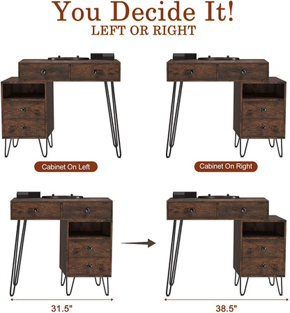 Vanity Desk Set With Drawers And LED Lighted Mirror