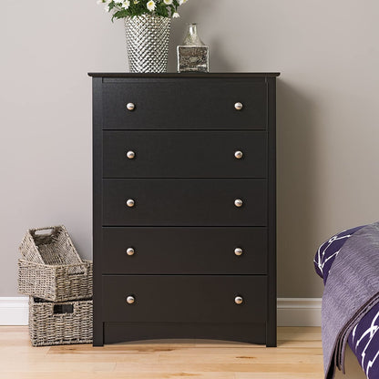 Sonoma Modern 5 Drawer Black Dresser Chest For Bedroom