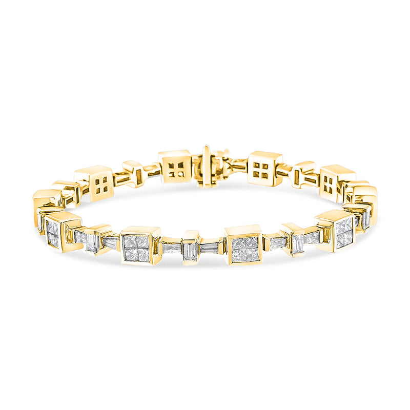 14K Yellow Gold 6 3/4 Cttw Princess and Baguette-Cut Diamond Tennis