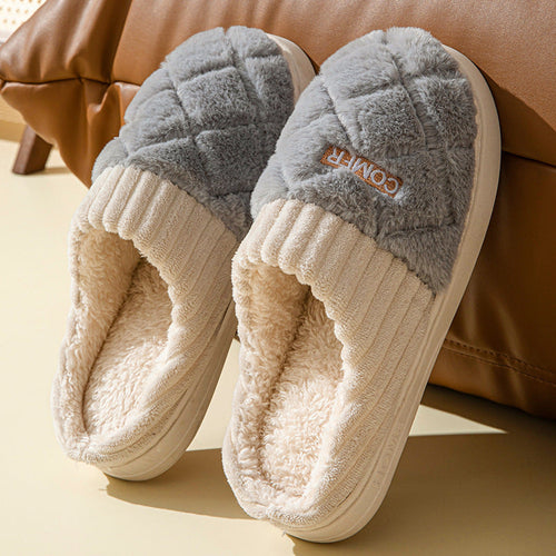 Solid Rhombic Letter Home Slippers Winter Warm Non-slip Floor Bedroom