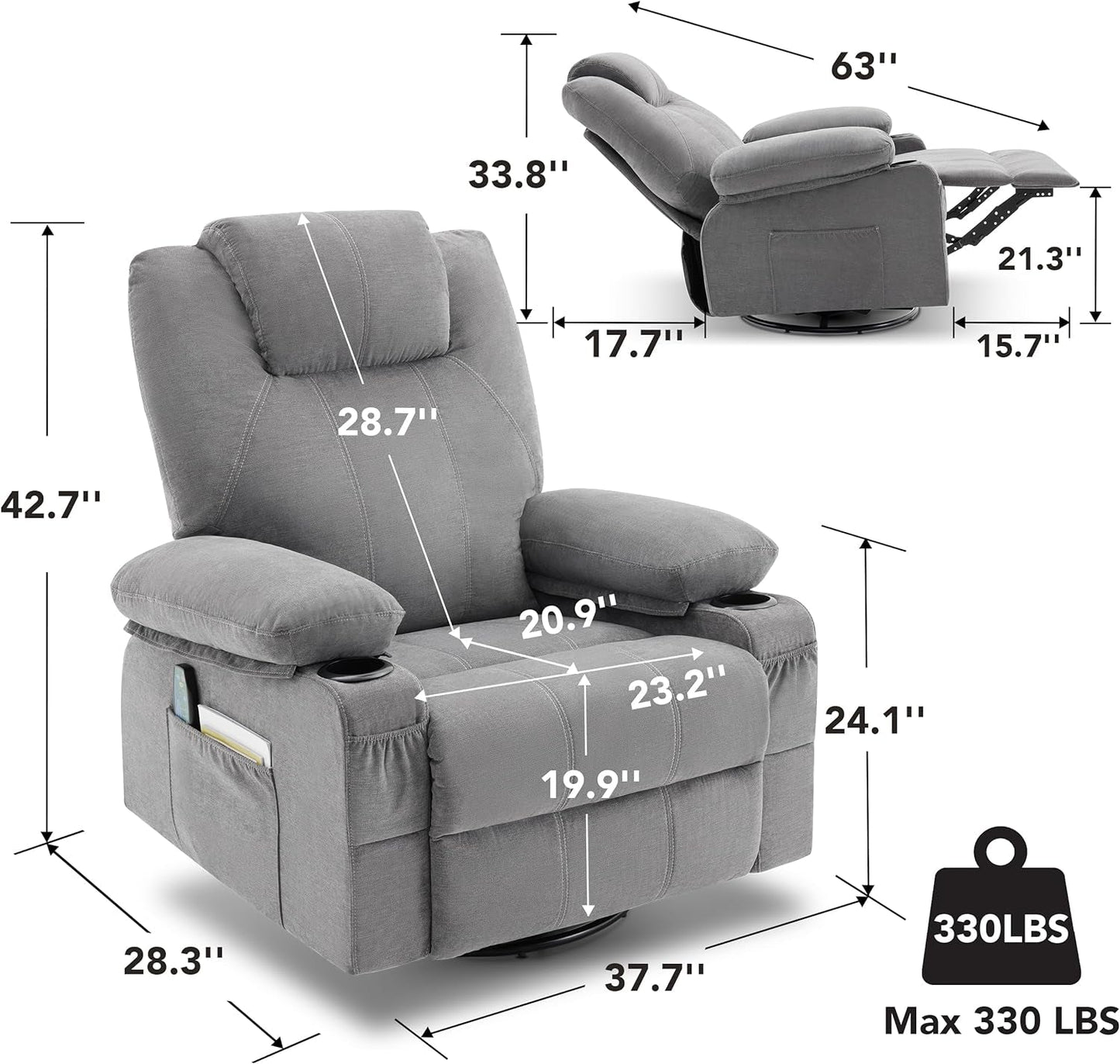 Swivel Recliner Chair With Heat Massage Function Ergonomic