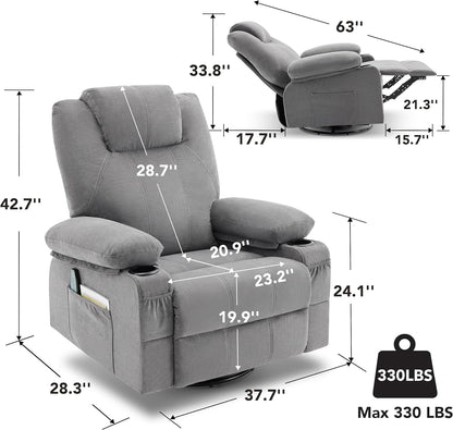 Swivel Recliner Chair With Heat Massage Function Ergonomic