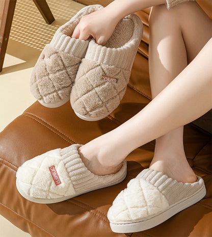 Solid Rhombic Letter Home Slippers Winter Warm Non-slip Floor Bedroom