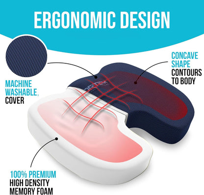 XL Memory Foam Seat Cushion With Lumbar Support Non Slip