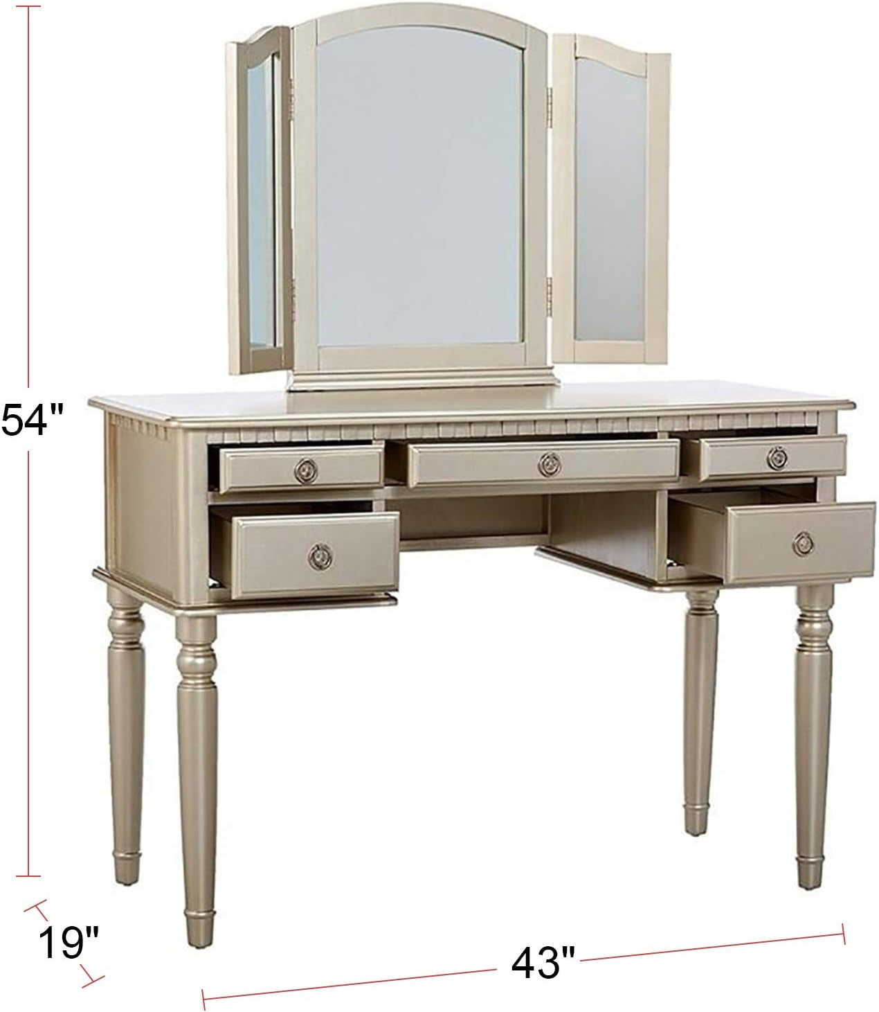 Silver St Croix Vanity Set With Tri Fold Mirror 5 Drawers