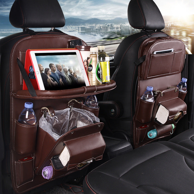 Leather Car Storage Bag Multifunction Seat Back Tray Hanging Bag