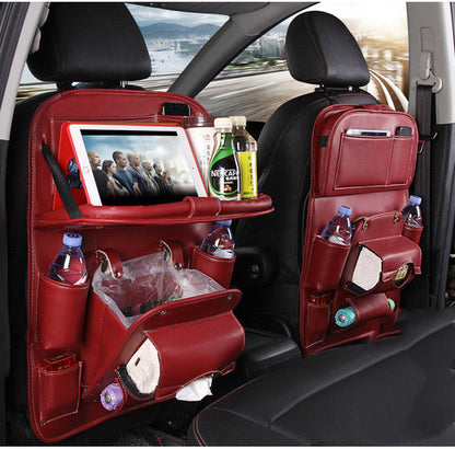 Leather Car Storage Bag Multifunction Seat Back Tray Hanging Bag