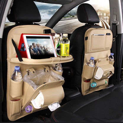 Leather Car Storage Bag Multifunction Seat Back Tray Hanging Bag