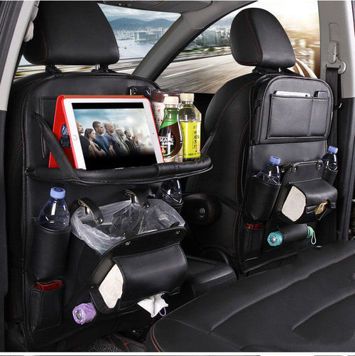 Leather Car Storage Bag Multifunction Seat Back Tray Hanging Bag