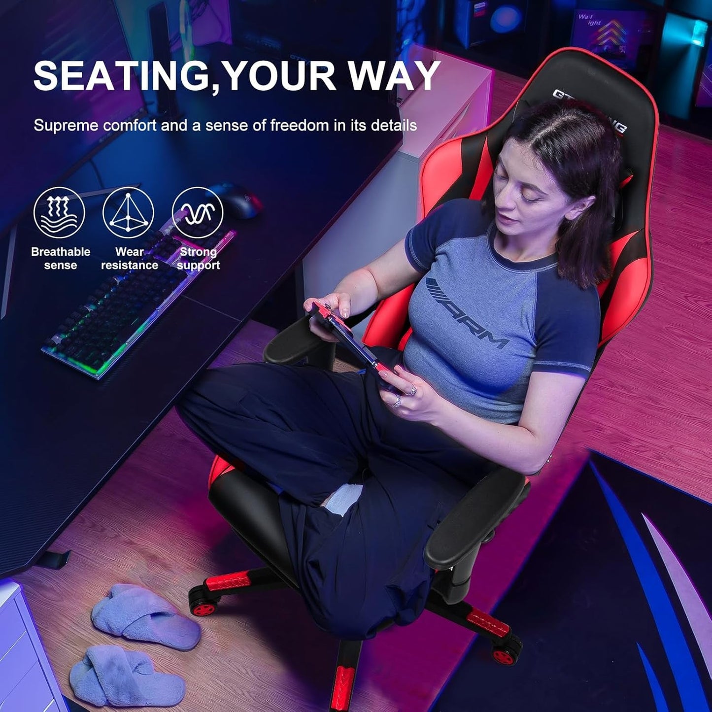 Brick Red Ergonomic Gaming Chair With Footrest And Reclining