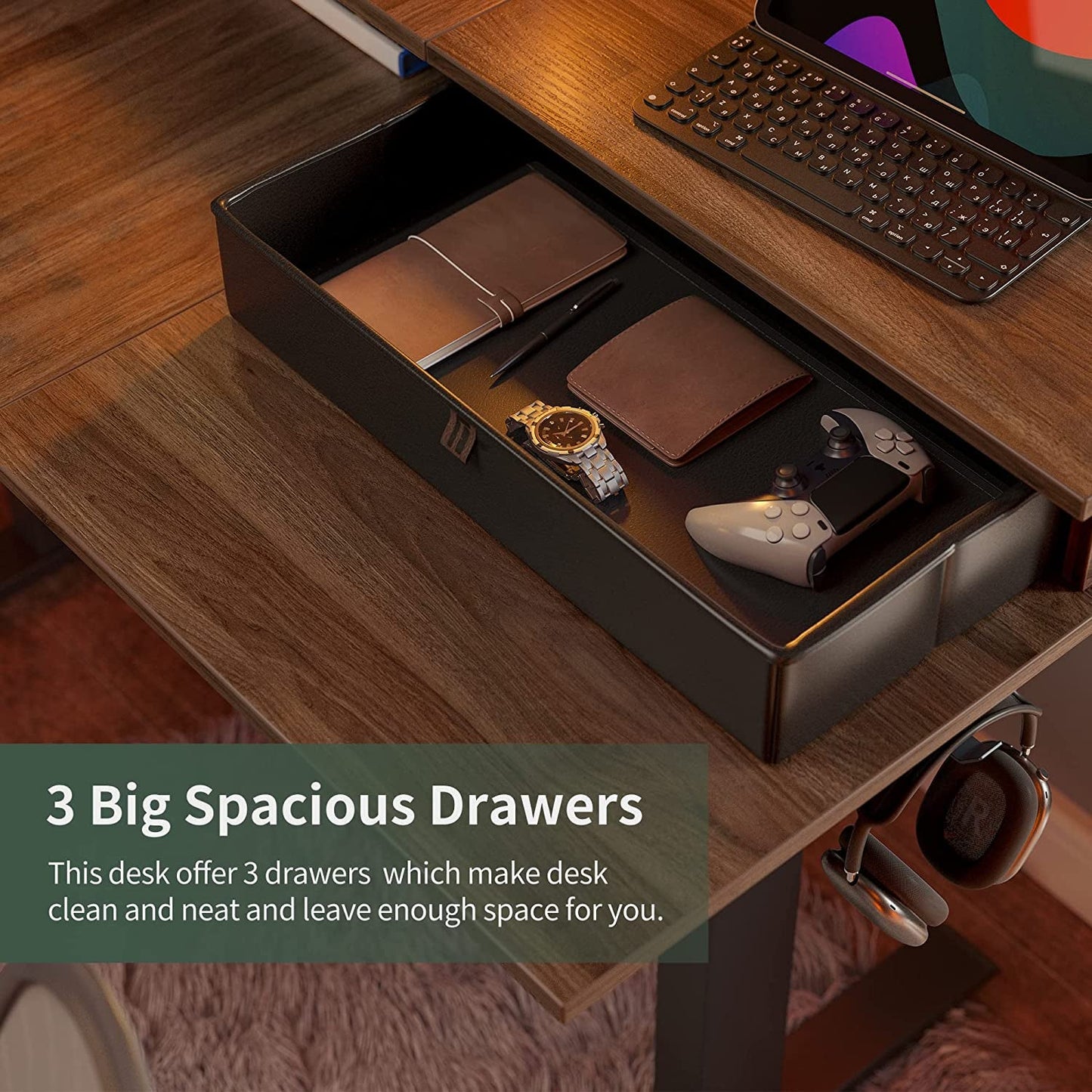 63 Inch L Shaped Electric Standing Desk With Drawers