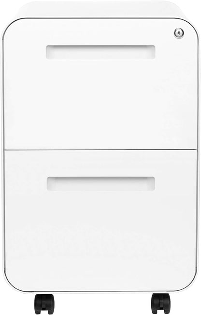 White 2 Drawer Mobile File Cabinet With Lock Under Desk