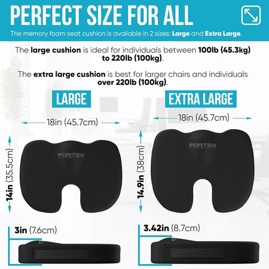 XL Memory Foam Seat Cushion With Lumbar Support Non Slip