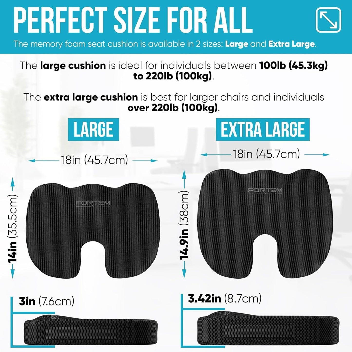 XL Memory Foam Office Chair Cushion With Lumbar Support