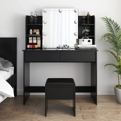 Black Vanity Set With 10 Lights For Bedroom Storage
