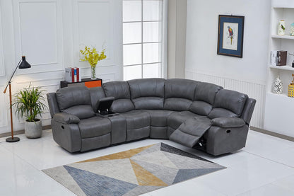 Bonded Leather Sectional Sofa Grey Power Reclining