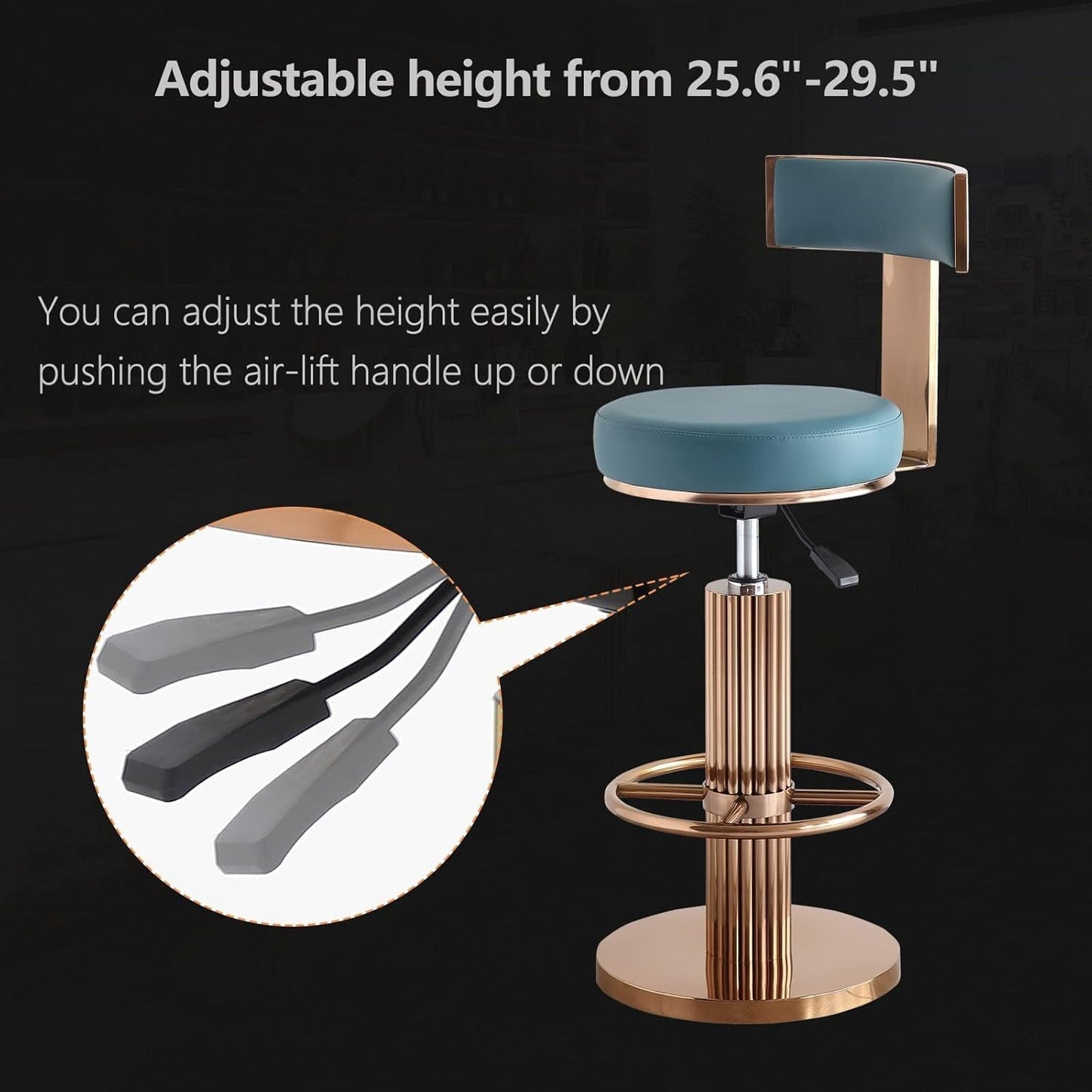 Blue Adjustable Height Counter Height Bar Stool With Backrest