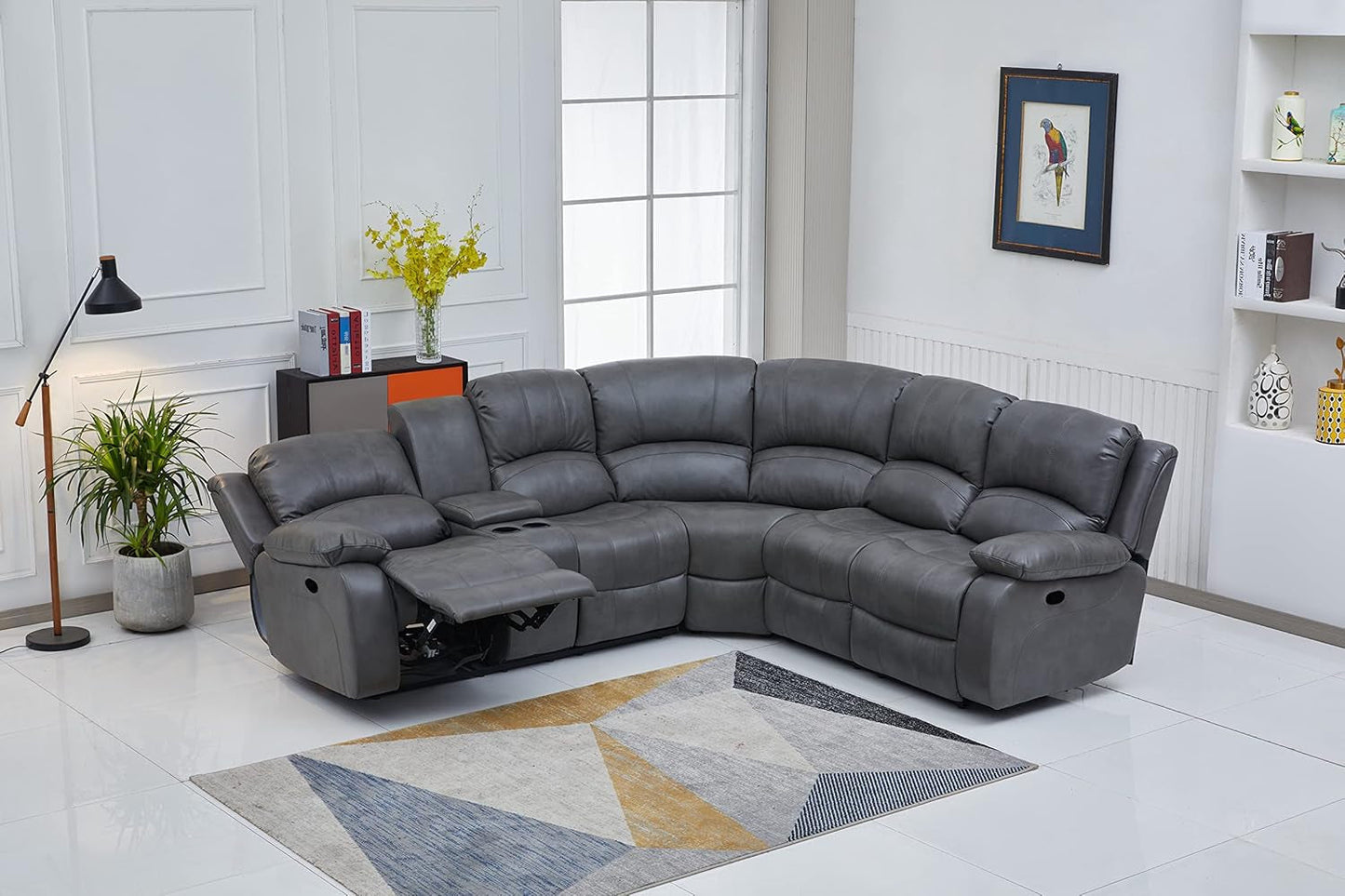 Bonded Leather Sectional Sofa Grey Power Reclining