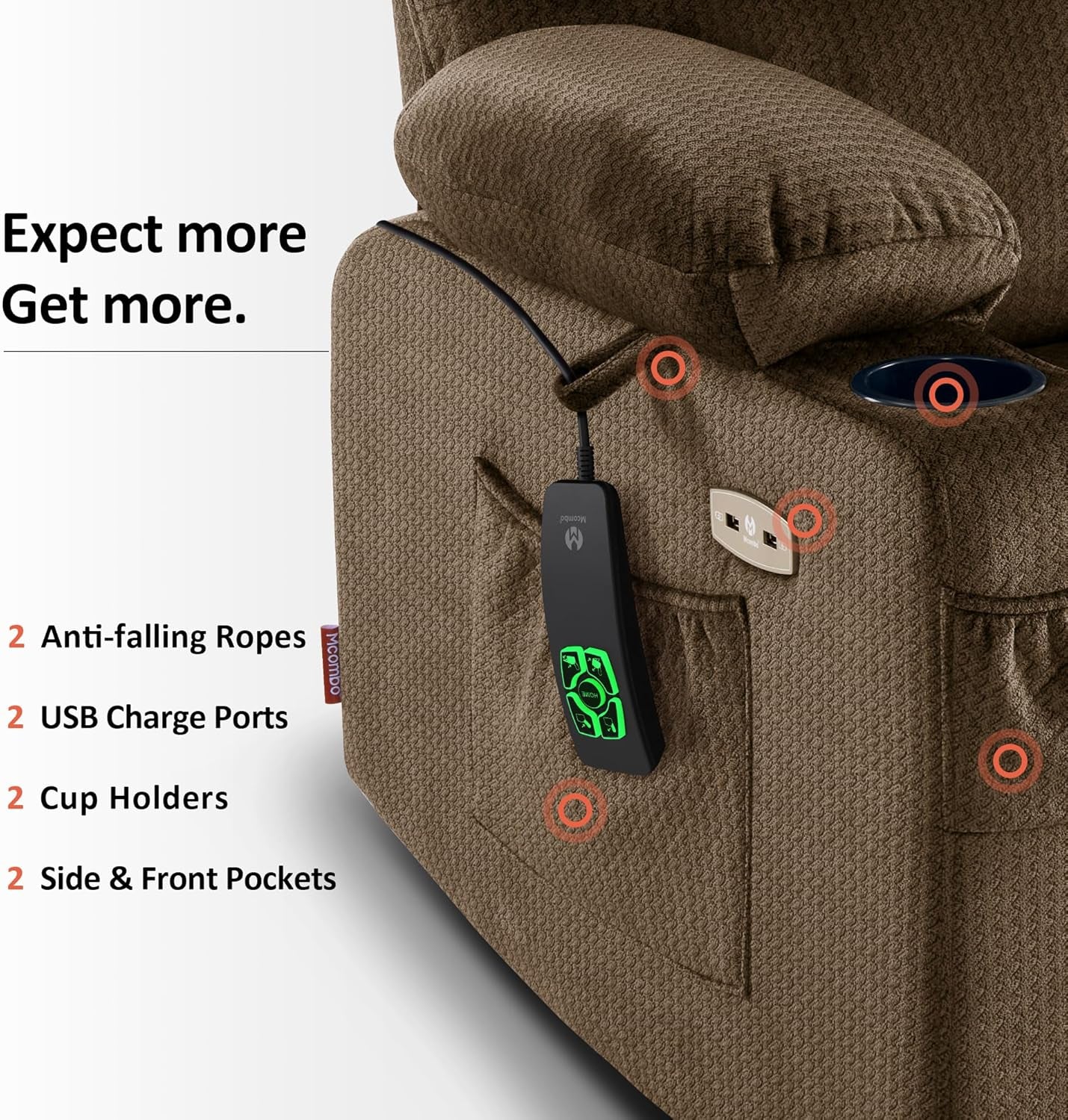 Brown Dual Motor Lift Recliner With Massage Heat USB