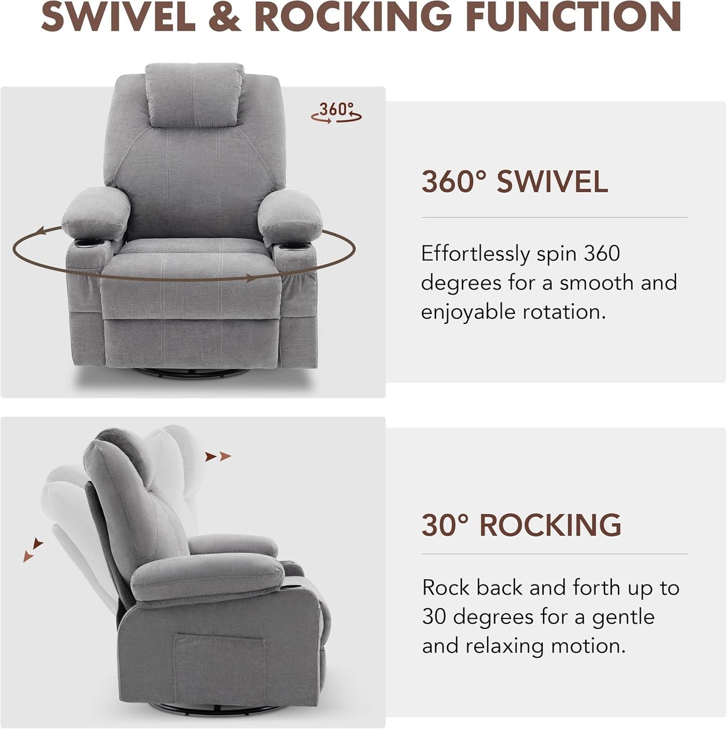 Swivel Recliner Chair With Heat Massage Function Ergonomic