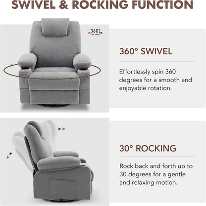 Swivel Recliner Chair With Heat Massage Function Ergonomic