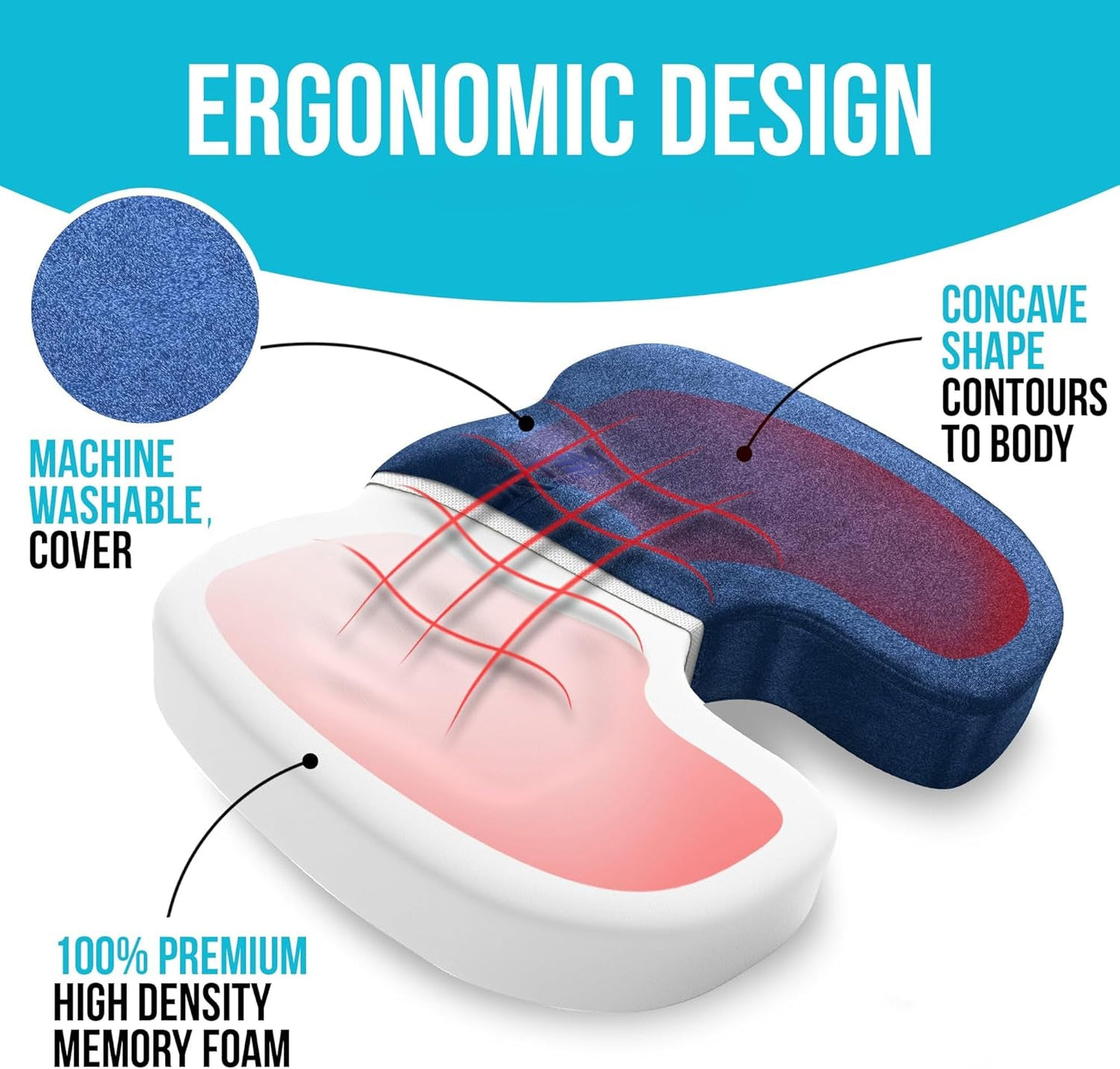 XL Memory Foam Office Chair Cushion With Lumbar Support