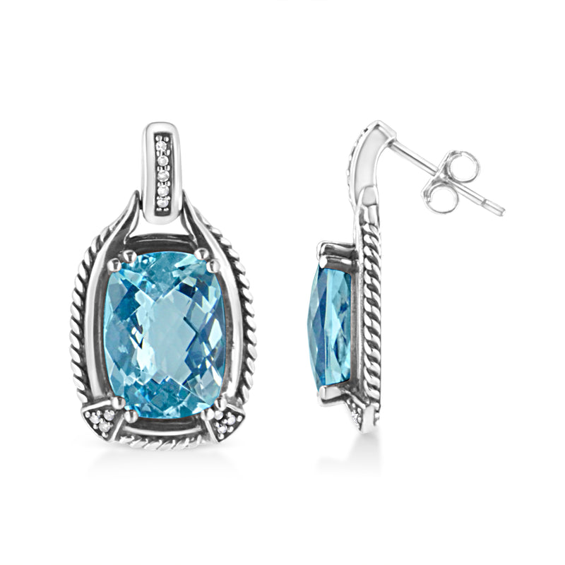.925 Sterling Silver 14x10MM Cushion Cut Blue Topaz Gemstone and