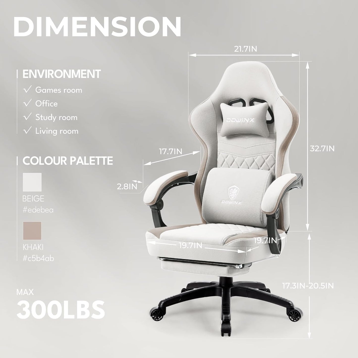 Beige Gaming Chair With Pocket Spring Cushion And Gel Pad